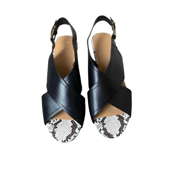 Dakota Chase Sandals Womens 11M Nineth Cross Strap Cork Wedge Snakeskin Black - Picture 2 of 11